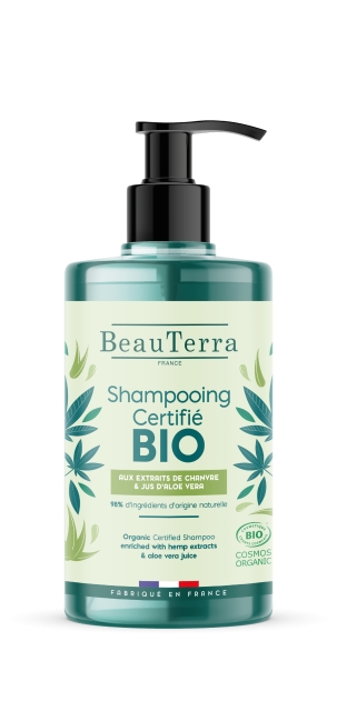 BeauTerra Organic Shampoo with Hemp and Aloe Vera - 750 ml