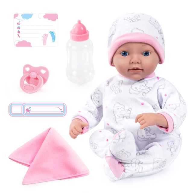 Bayer Reborn Baby Doll 38cm - White/Pink (93827AB)