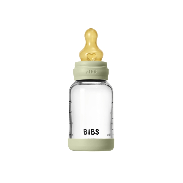 BIBS Glass Baby Bottle Round Latex Slow Flow - Sage - 120 ml