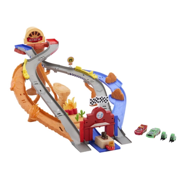 Disney Cars Radiator Springs Race & Rescue Rescue Road Raceway Playset With 4 Toy Cars (JFL57)