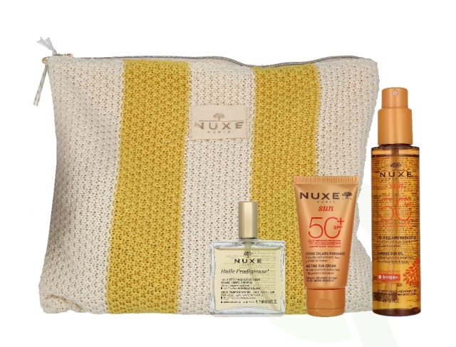 Nuxe Summer Set 250 ml Tanning Sun Oil SPF50 150ml/Melting Sun Cream SPF50 50ml/Huile Prodigieuse Multi-Puprose Dry Oil 50ml/Pouch