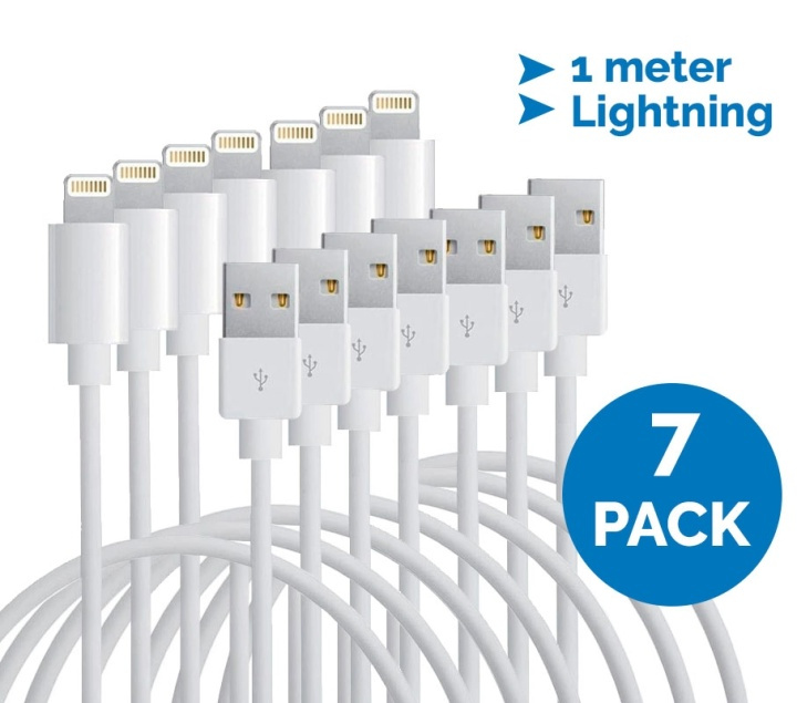 Lightning-kabel till iPhone & iPad, 1 meter, vit, 7-pack in the group SMARTPHONE & TABLETS / Chargers & Cables / Cables / Cables Lightning at TP E-commerce Nordic AB (38-11275PKT)