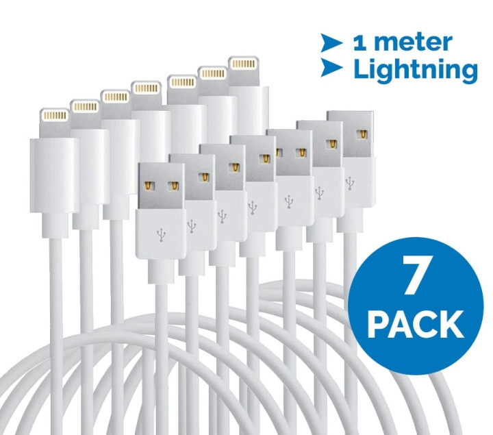 Lightning cable for iPhone & iPad, 1 meter, white, 7-pack in the group SMARTPHONE & TABLETS / Chargers & Cables / Cables / Cables Lightning at TP E-commerce Nordic AB (38-11275PKT)
