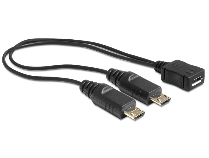 DeLock USB-splitterkabel, 1xMicro B ho till 2xMicro B ha, 20cm, svart in the group COMPUTERS & PERIPHERALS / Computer cables / USB / USB-A / Adapters at TP E-commerce Nordic AB (38-11878)