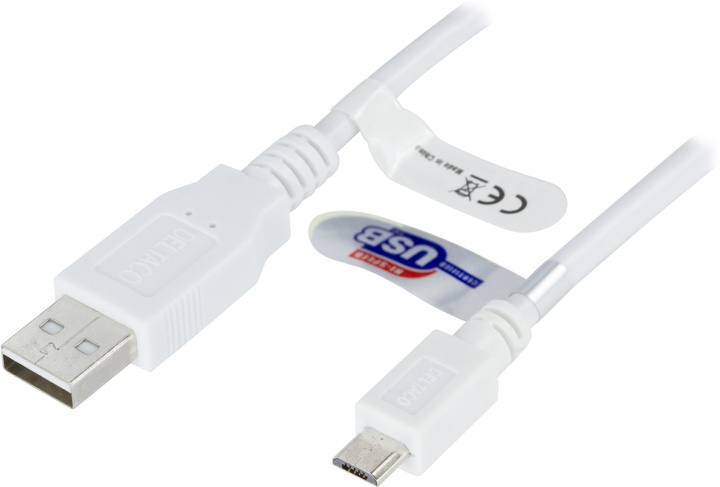 DELTACO USB 2.0 typ A till Micro-B USB, 5-pin, 3m, vit in the group SMARTPHONE & TABLETS / Chargers & Cables / Cables / Cables microUSB at TP E-commerce Nordic AB (38-14066)
