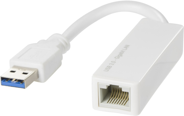 DELTACO USB 3.0 nätverksadapter, gigabit, 1xRJ45, vit in the group COMPUTERS & PERIPHERALS / Network / Network cards / USB at TP E-commerce Nordic AB (38-14389)