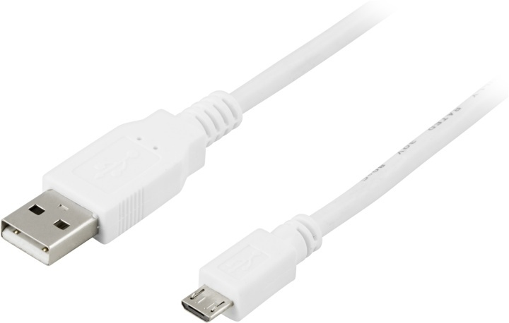 DELTACO USB 2.0 typ A till Micro-B USB, 5-pin, vit, 2m in the group SMARTPHONE & TABLETS / Chargers & Cables / Cables / Cables microUSB at TP E-commerce Nordic AB (38-1572)