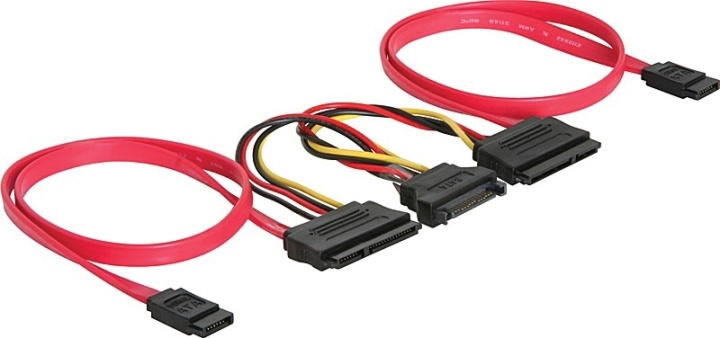 DeLOCK SATA-kabel för 2xSATA-hårddiskar + SATA-ström, 50 cm in the group COMPUTERS & PERIPHERALS / Computer cables / Internal / Power cables & Adapters at TP E-commerce Nordic AB (38-16185)