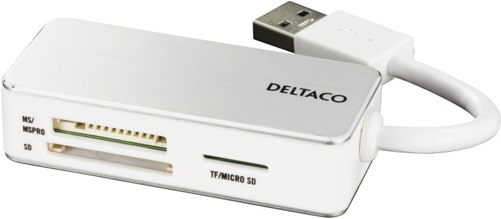 DELTACO USB 3.0 minneskortläsare, 3 fack, vit/silver in the group HOME ELECTRONICS / Storage media / Memory card reader at TP E-commerce Nordic AB (38-16550)