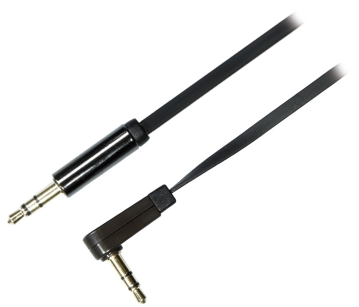 DELTACO audio cable, angled 3.5mm male - 3.5mm male, 2m, black in the group HOME ELECTRONICS / Cables & Adapters / Audio analog / 3.5 mm at TP E-commerce Nordic AB (38-16661)