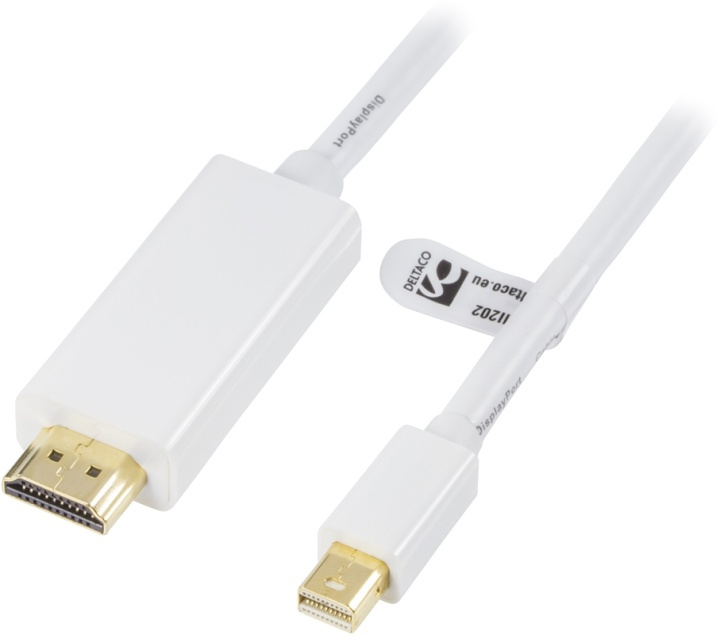 DELTACO mini DisplayPort to HDMI cable with audio, Full HD @60Hz, 2m in the group COMPUTERS & PERIPHERALS / Computer cables / DisplayPort / Cables at TP E-commerce Nordic AB (38-16834)