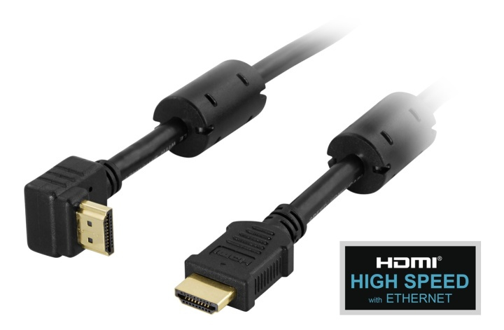 DELTACO angled HDMI cable, HDMI High Speed with Ethernet, 0.5m, black in the group HOME ELECTRONICS / Cables & Adapters / HDMI / Cables at TP E-commerce Nordic AB (38-17425)