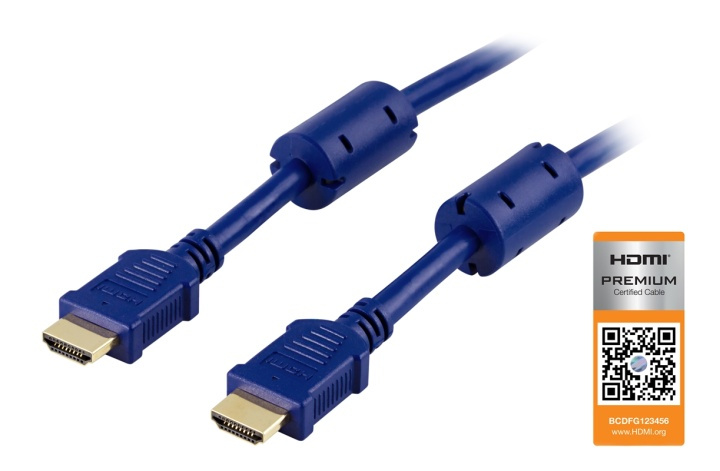 DELTACO HDMI cable, Premium High Speed HDMI with Ethernet, 2m, blue in the group HOME ELECTRONICS / Cables & Adapters / HDMI / Cables at TP E-commerce Nordic AB (38-17432)
