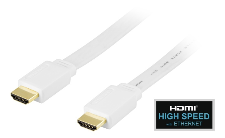 DELTACO flat HDMI cable, HDMI High Speed with Ethernet, 0.5m, white in the group HOME ELECTRONICS / Cables & Adapters / HDMI / Cables at TP E-commerce Nordic AB (38-17433)