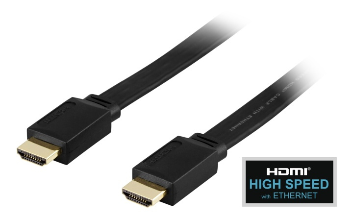 DELTACO flat HDMI cable, HDMI High Speed with Ethernet, 1.5m, black in the group HOME ELECTRONICS / Cables & Adapters / HDMI / Cables at TP E-commerce Nordic AB (38-17441)