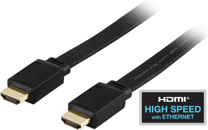 DELTACO flat HDMI cable, HDMI High Speed with Ethernet, 0.5m, black in the group HOME ELECTRONICS / Cables & Adapters / HDMI / Cables at TP E-commerce Nordic AB (38-17449)