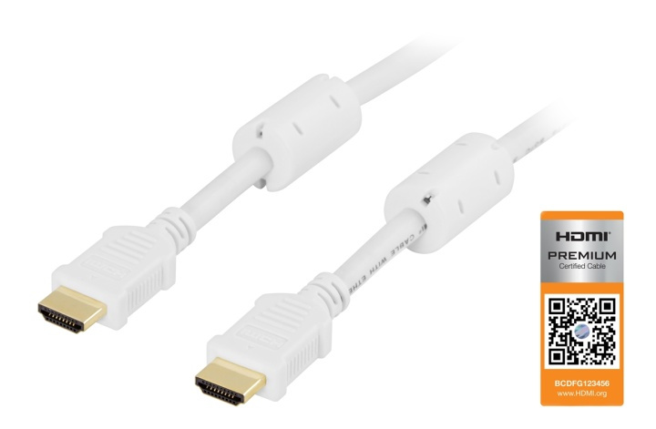 DELTACO HDMI cable, Premium High Speed HDMI with Ethernet,0.5m, white in the group HOME ELECTRONICS / Cables & Adapters / HDMI / Cables at TP E-commerce Nordic AB (38-17465)