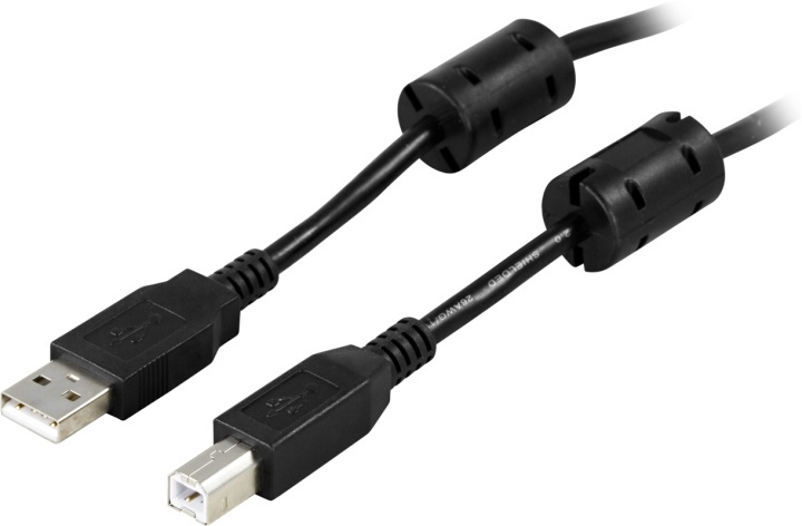 DELTACO USB 2.0 kabel Typ A hane - Typ B hane 5m, ferritkärnor, svart in the group COMPUTERS & PERIPHERALS / Computer cables / USB / USB-A / Cables at TP E-commerce Nordic AB (38-18067)