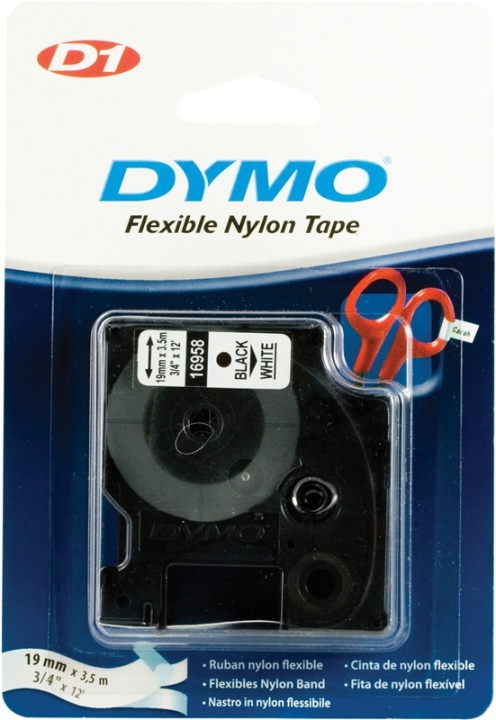 DYMO D1 märktejp flex nylon 19mm, svart på vitt, 3.5m rulle in the group COMPUTERS & PERIPHERALS / Printers & Accessories / Printers / Label machines & Accessories / Tape at TP E-commerce Nordic AB (38-18536)