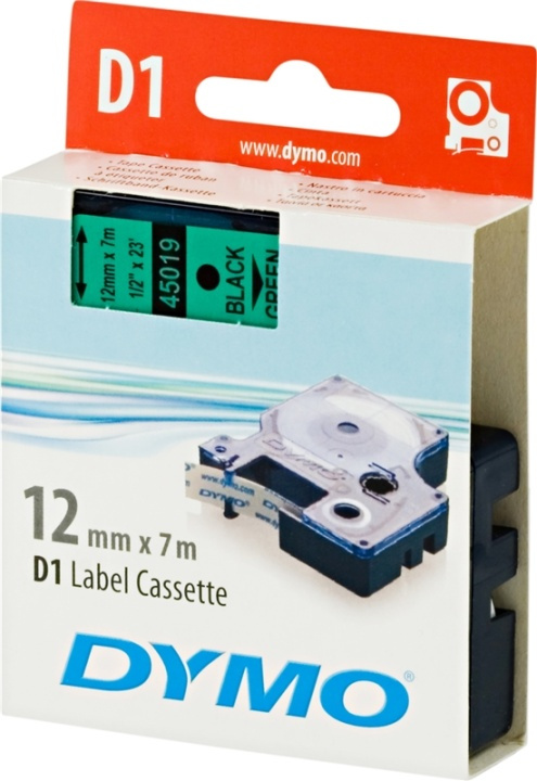 DYMO D1 märktejp standard 12mm, svart på grönt, 7m rulle (45019) in the group COMPUTERS & PERIPHERALS / Printers & Accessories / Printers / Label machines & Accessories / Tape at TP E-commerce Nordic AB (38-18544)