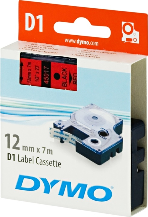 DYMO D1 märktejp standard 12mm, svart på rött, 7m rulle (45017) in the group COMPUTERS & PERIPHERALS / Printers & Accessories / Printers / Label machines & Accessories / Tape at TP E-commerce Nordic AB (38-18546)