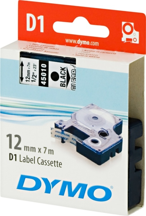 DYMO D1 märktejp standard 12mm, svart på transparent, 7m rulle (4501 in the group COMPUTERS & PERIPHERALS / Printers & Accessories / Printers / Label machines & Accessories / Tape at TP E-commerce Nordic AB (38-18547)