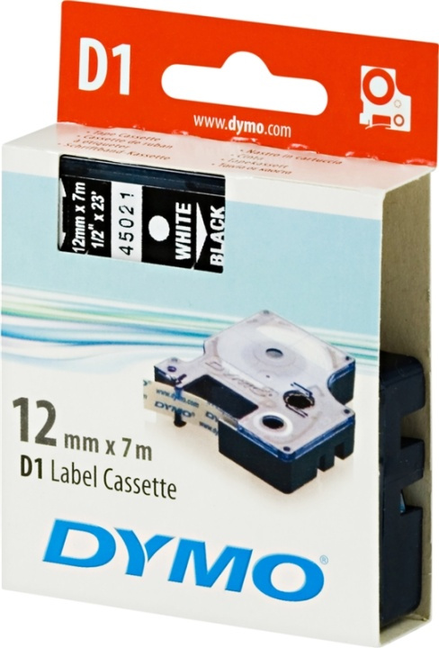 DYMO D1 märktejp standard 12mm, vitt på svart, 7m rulle (45021) in the group COMPUTERS & PERIPHERALS / Printers & Accessories / Printers / Label machines & Accessories / Tape at TP E-commerce Nordic AB (38-18550)