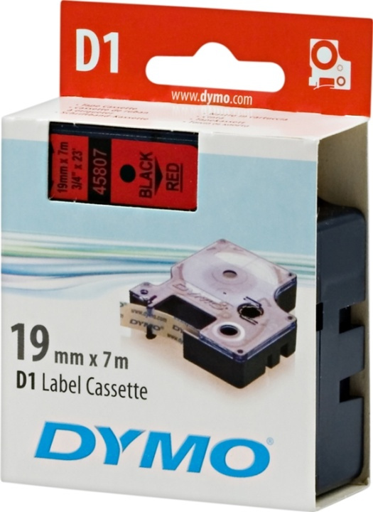 DYMO D1 märktejp standard 19mm, svart på rött, 7m rulle in the group COMPUTERS & PERIPHERALS / Printers & Accessories / Printers / Label machines & Accessories / Tape at TP E-commerce Nordic AB (38-18556)