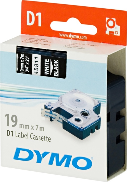 DYMO D1 märktejp standard 19mm, vitt på svart, 7m rulle (45811) in the group COMPUTERS & PERIPHERALS / Printers & Accessories / Printers / Label machines & Accessories / Tape at TP E-commerce Nordic AB (38-18559)