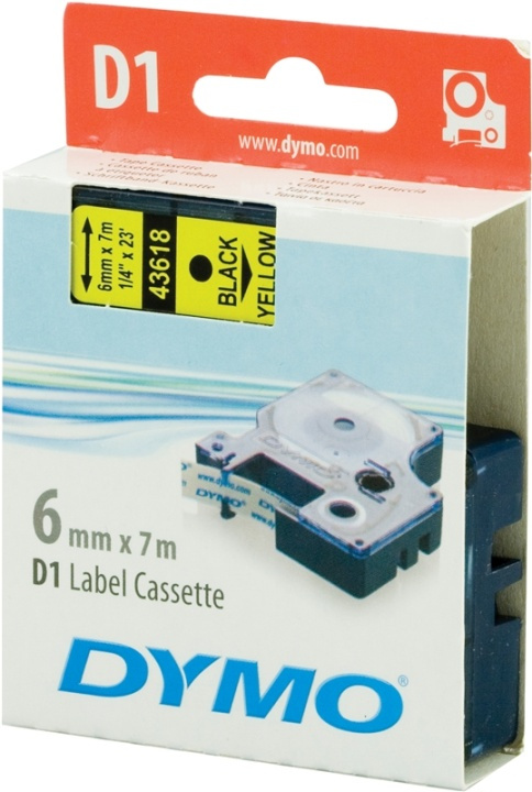 DYMO D1 märktejp standard 6mm, svart på gult, 7m rulle in the group COMPUTERS & PERIPHERALS / Printers & Accessories / Printers / Label machines & Accessories / Tape at TP E-commerce Nordic AB (38-18571)