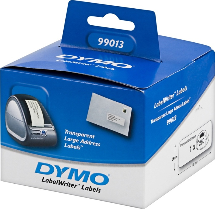 DYMO LabelWriter stora transparenta adressetiketter, 89x36mm, 260st in the group COMPUTERS & PERIPHERALS / Printers & Accessories / Printers / Label machines & Accessories / Labels at TP E-commerce Nordic AB (38-18594)