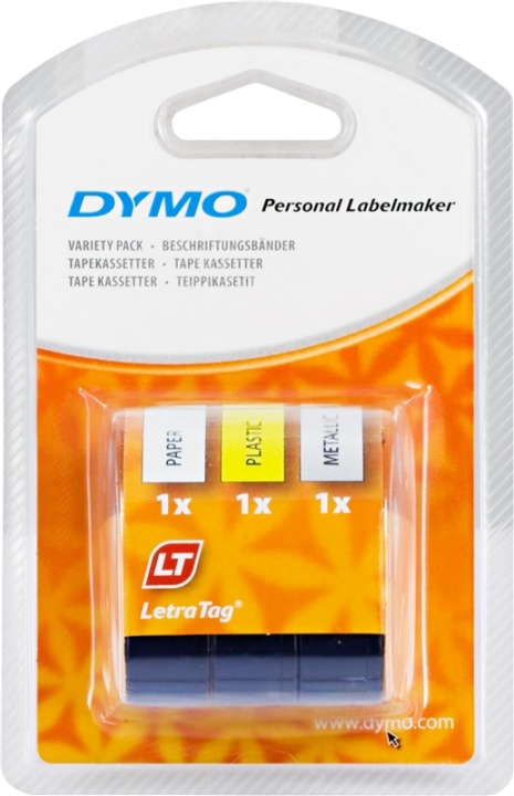 DYMO LetraTAG plasttejp, 3-pack gul/silver/vit, 12mm, 4m (91241) in the group COMPUTERS & PERIPHERALS / Printers & Accessories / Printers / Label machines & Accessories / Tape at TP E-commerce Nordic AB (38-18602)