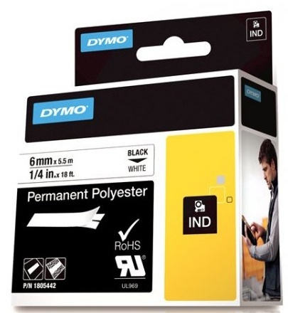 DYMO Rhino Professional, polyestertejp, 6mm, svart text på vit, 5,5m in the group COMPUTERS & PERIPHERALS / Printers & Accessories / Printers / Label machines & Accessories / Tape at TP E-commerce Nordic AB (38-18637)