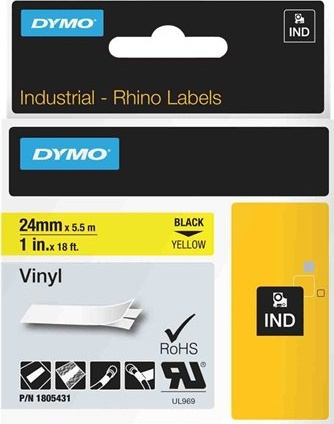 DYMO RhinoPRO 24mm vinyltejp, svart på gul, 5.5m rulle in the group COMPUTERS & PERIPHERALS / Printers & Accessories / Printers / Label machines & Accessories / Tape at TP E-commerce Nordic AB (38-18642)