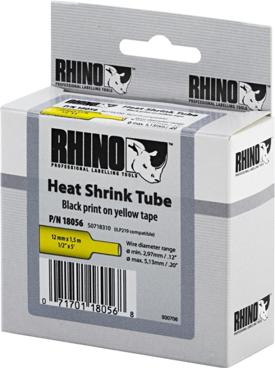 DYMO RhinoPRO märkbar krympslang 12mm, svart på gult, 1.5m rulle in the group COMPUTERS & PERIPHERALS / Printers & Accessories / Printers / Label machines & Accessories / Tape at TP E-commerce Nordic AB (38-18644)