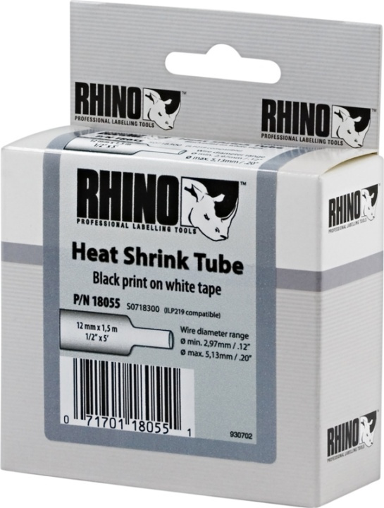 DYMO RhinoPRO märkbar krympslang 12mm, svart på vitt, 1.5m rulle in the group COMPUTERS & PERIPHERALS / Printers & Accessories / Printers / Label machines & Accessories / Tape at TP E-commerce Nordic AB (38-18645)