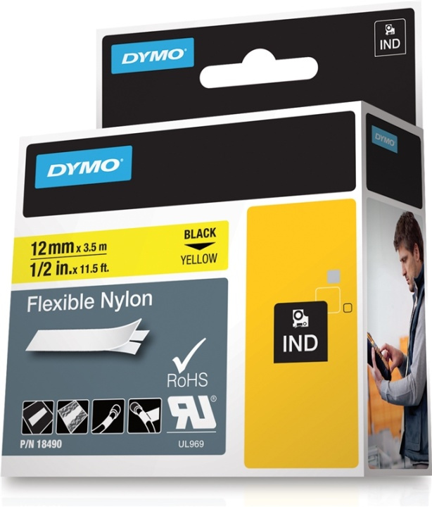 DYMO RhinoPRO märktejp flex nylon 12mm, svart på gult in the group COMPUTERS & PERIPHERALS / Printers & Accessories / Printers / Label machines & Accessories / Tape at TP E-commerce Nordic AB (38-18652)