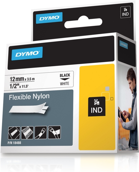 DYMO RhinoPRO märktejp flex nylon 12mm, svart på vitt in the group COMPUTERS & PERIPHERALS / Printers & Accessories / Printers / Label machines & Accessories / Tape at TP E-commerce Nordic AB (38-18653)