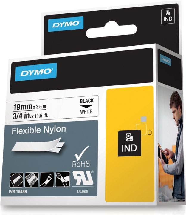 DYMO RhinoPRO märktejp flex nylon 19mm, svart på vitt in the group COMPUTERS & PERIPHERALS / Printers & Accessories / Printers / Label machines & Accessories / Tape at TP E-commerce Nordic AB (38-18655)