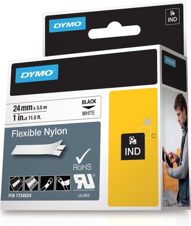DYMO RhinoPRO märktejp flex nylon 24mm, svart på vitt, 3,5m in the group COMPUTERS & PERIPHERALS / Printers & Accessories / Printers / Label machines & Accessories / Tape at TP E-commerce Nordic AB (38-18657)