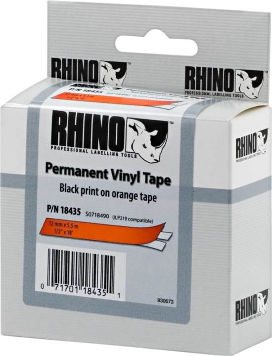 DYMO RhinoPRO märktejp perm vinyl 12mm, svart på orange, 5.5m rulle in the group COMPUTERS & PERIPHERALS / Printers & Accessories / Printers / Label machines & Accessories / Tape at TP E-commerce Nordic AB (38-18667)