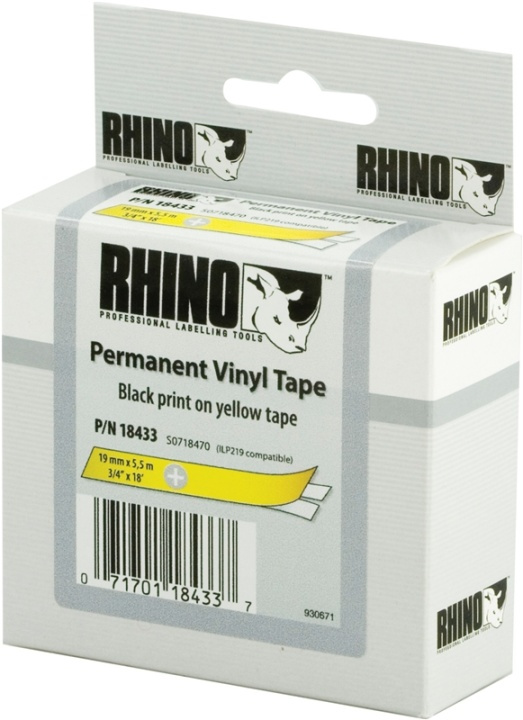 DYMO RhinoPRO märktejp perm vinyl 19mm, svart på gult, 5.5m rulle in the group COMPUTERS & PERIPHERALS / Printers & Accessories / Printers / Label machines & Accessories / Tape at TP E-commerce Nordic AB (38-18669)