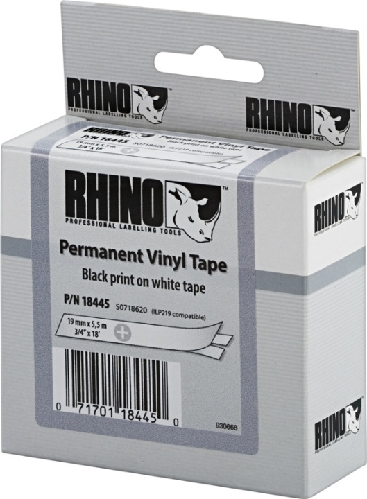 DYMO RhinoPRO märktejp perm vinyl 19mm, svart på vitt, 5.5m rulle in the group COMPUTERS & PERIPHERALS / Printers & Accessories / Printers / Label machines & Accessories / Tape at TP E-commerce Nordic AB (38-18671)