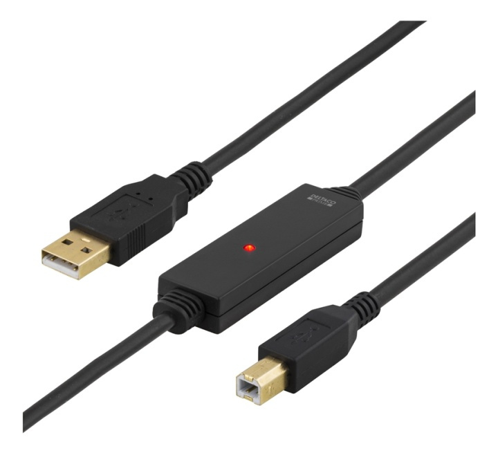 DELTACO PRIME USB 2.0 kabel Typ A hane - Typ B hane, aktiv, 10m, svart in the group COMPUTERS & PERIPHERALS / Computer cables / USB / USB-A / Cables at TP E-commerce Nordic AB (38-18808)