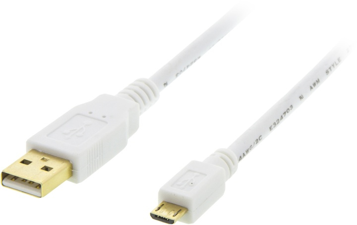 DELTACO USB 2.0 kabel Typ A ha - Typ Micro B ha, 5-pin, 1m, vit in the group COMPUTERS & PERIPHERALS / Computer cables / USB / Micro-USB / Cables at TP E-commerce Nordic AB (38-19037)