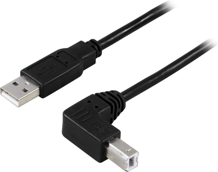 DELTACO USB 2.0 kabel Typ A hane - Vinklad Typ B hane 1 m, svart in the group COMPUTERS & PERIPHERALS / Computer cables / USB / USB-A / Cables at TP E-commerce Nordic AB (38-19084)