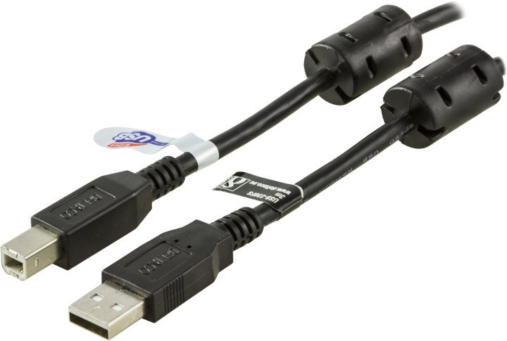 DELTACO USB 2.0 kabel Typ A hane - Typ B hane 3m, ferritkärnor, svart in the group COMPUTERS & PERIPHERALS / Computer cables / USB / USB-A / Cables at TP E-commerce Nordic AB (38-19091)