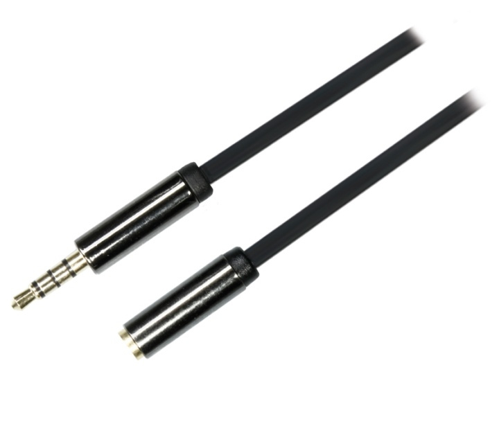 DELTACO ljudkabel, 3,5mm rak hane till 3,5mm hona, 4-pin, 1m, svart in the group HOME ELECTRONICS / Cables & Adapters / Audio analog / 3.5 mm at TP E-commerce Nordic AB (38-19694)