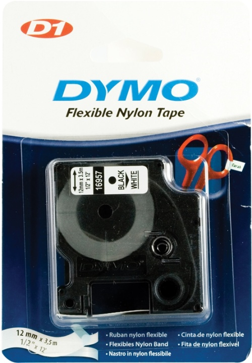 DYMO D1 märktejp flex nylon 12mm, svart på vitt, 3.5m rulle in the group COMPUTERS & PERIPHERALS / Printers & Accessories / Printers / Label machines & Accessories / Tape at TP E-commerce Nordic AB (38-22248)