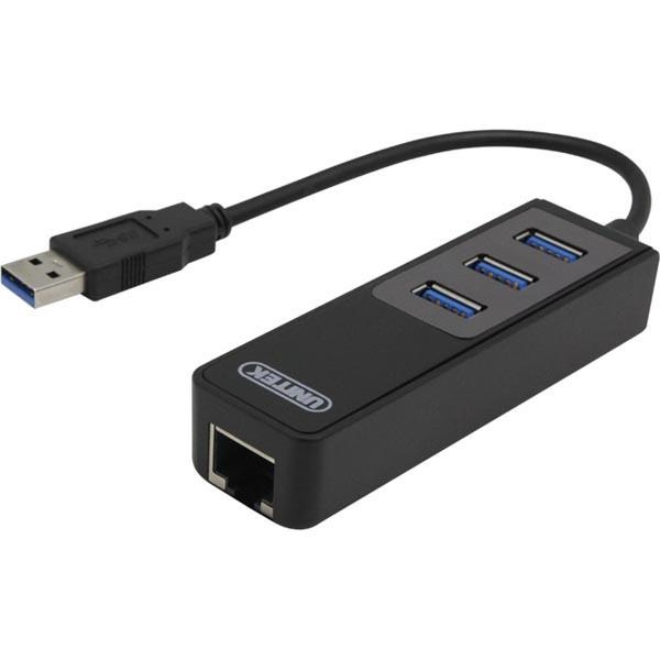 DELTACO nätverksadapter, 1xGigabitRJ45, 1xUSB3 A ha, 3x USB3 ho, svart in the group COMPUTERS & PERIPHERALS / Network / Network cards / USB wireless at TP E-commerce Nordic AB (38-22429)